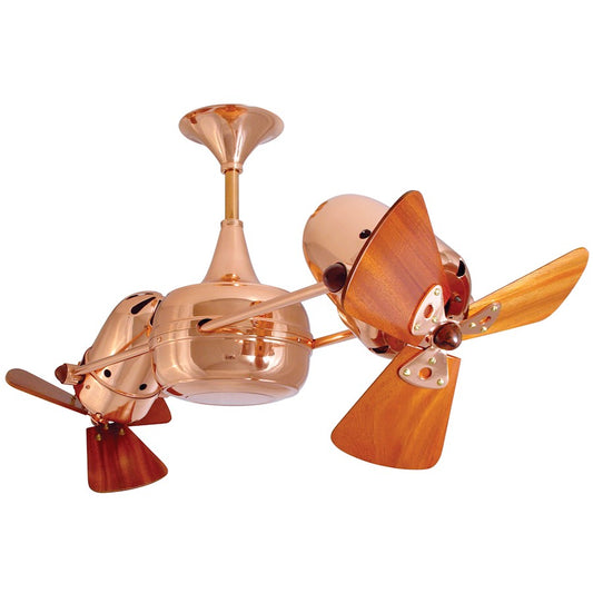 Matthews Fan Company Duplo Dinamico Copper 36in Ceiling Fan | Mahogany Wood and Steel | Living Room & Covered Patio | 36 x 9 x 9 in | Model DD-CP-WD
