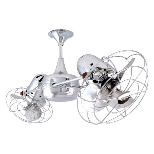 Matthews Fan Company Duplo Dinamico 36in Chrome Metal Damp Ceiling Fan | Industrial Chrome Steel | Covered Patio & Living Room | Model DD-CR-MTL-DAMP