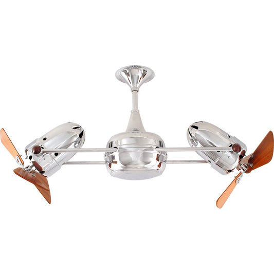 Matthews Fan Company Duplo Dinamico 36in Chrome Wood Ceiling Fan | Industrial Chrome Steel & Mahogany Blades | Living Room & Bedroom | Model DD-CR-WD