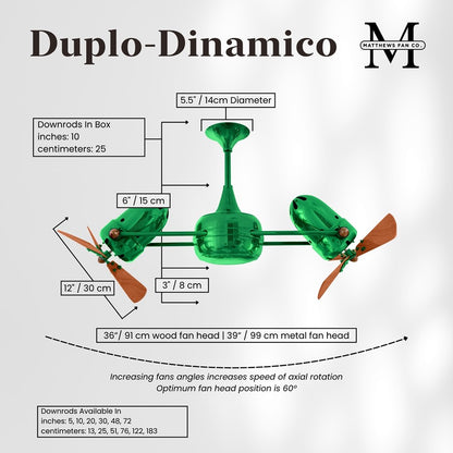 Matthews Fans Duplo-Dinamico 36in Rotational Ceiling Fan | Contemporary Esmeralda and Mahogany Wood | Living Room & Bedroom | Model DD-GREEN-WD