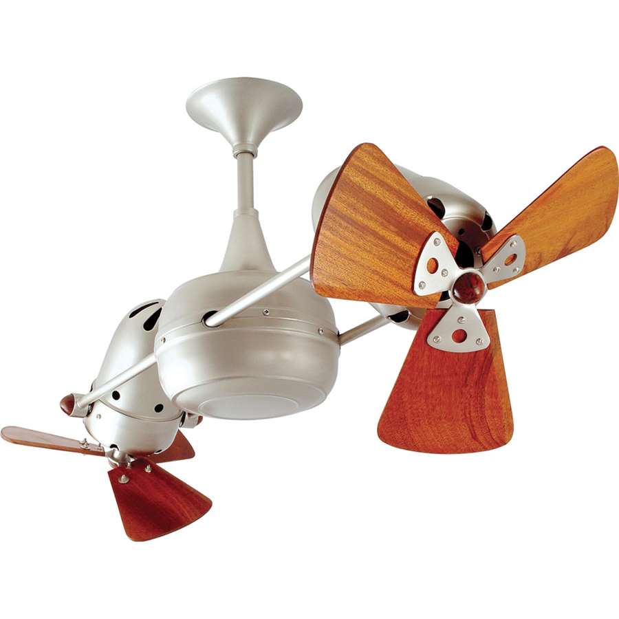 Matthews Fan Company Duplo Dinamico 36in Ceiling Fan | Polished Brass and Mahogany Wood Blades | Living Room & Covered Patio | Model DD-PB-WD