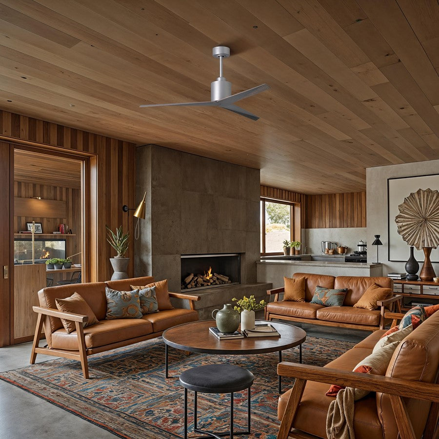 Matthews Fans Eliza 56in 3-Blade Ceiling Fan | Brushed Nickel and Old Oak Tone ABS Blades | Outdoor Covered Patio & Great Room | Model EK-BN-OO