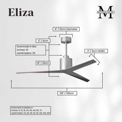 Matthews Fans Eliza 56in 3-Blade Ceiling Fan | Brushed Nickel and Old Oak Tone ABS Blades | Outdoor Covered Patio & Great Room | Model EK-BN-OO