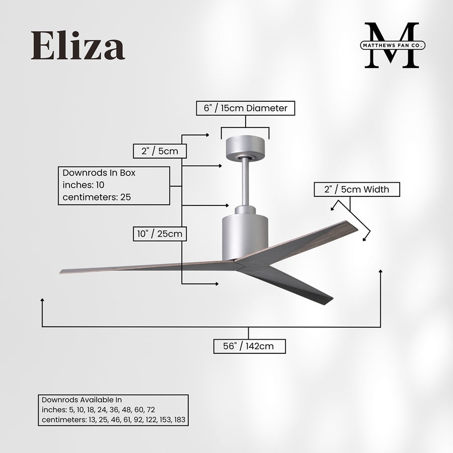 Matthews Fans Eliza 56in 3-Blade Ceiling Fan | Brushed Nickel and Old Oak Tone ABS Blades | Outdoor Covered Patio & Great Room | Model EK-BN-OO