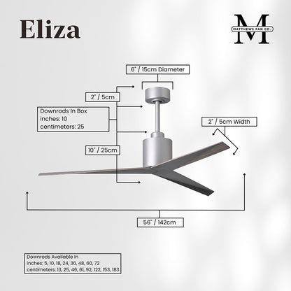 Matthews Fans Eliza 56in 3-Blade Ceiling Fan | Brushed Nickel and Old Oak Tone ABS Blades | Outdoor Covered Patio & Great Room | Model EK-BN-OO