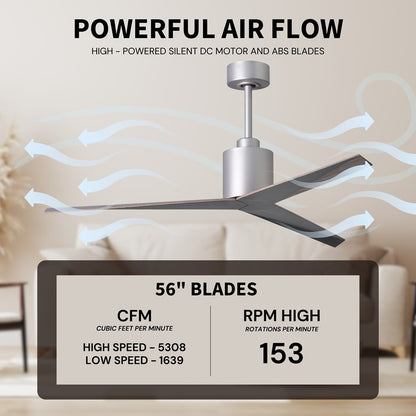 Matthews Fans Eliza 56in 3-Blade Ceiling Fan | Brushed Nickel and Old Oak Tone ABS Blades | Outdoor Covered Patio & Great Room | Model EK-BN-OO