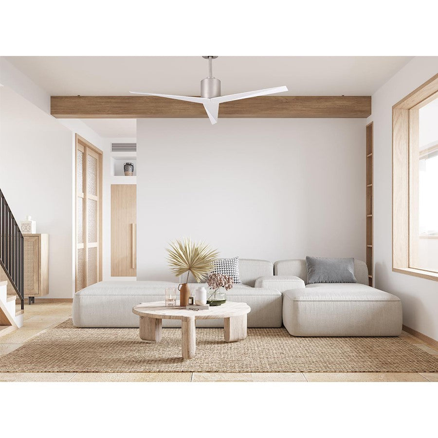Matthews Fan Eliza 56in 3-Blade Ceiling Fan | Brushed Nickel and Gloss White Polycarbonate | Indoor & Outdoor Wet Locations | Model EK-BN-WH