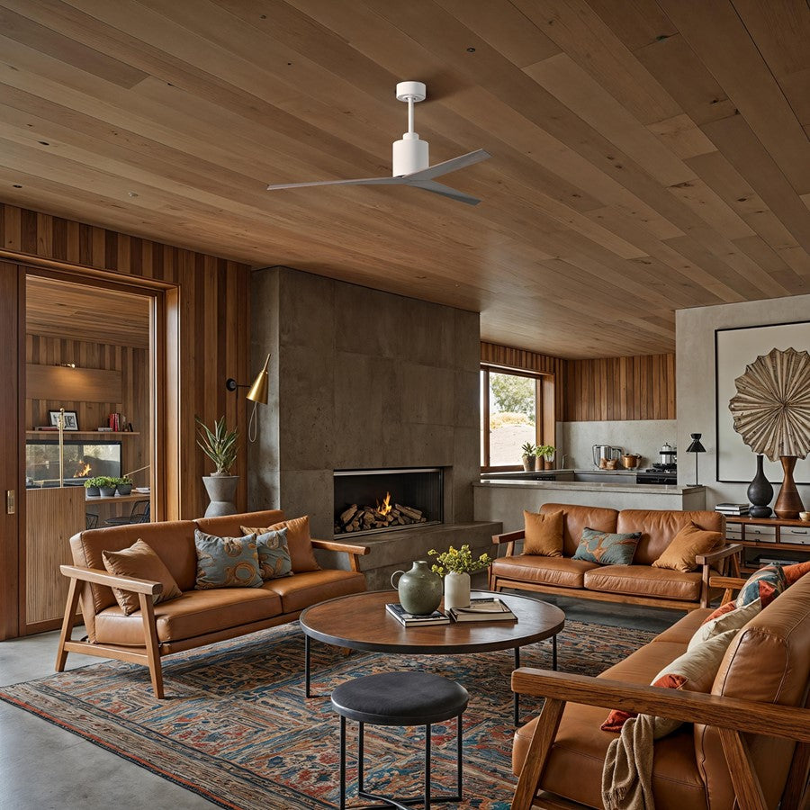 Matthews Fans Eliza 56in 3-Blade Ceiling Fan | Gloss White and Old Oak ABS Blades | Great Room & Covered Patio | 56 x 56 x 12 in | Model EK-WH-OO