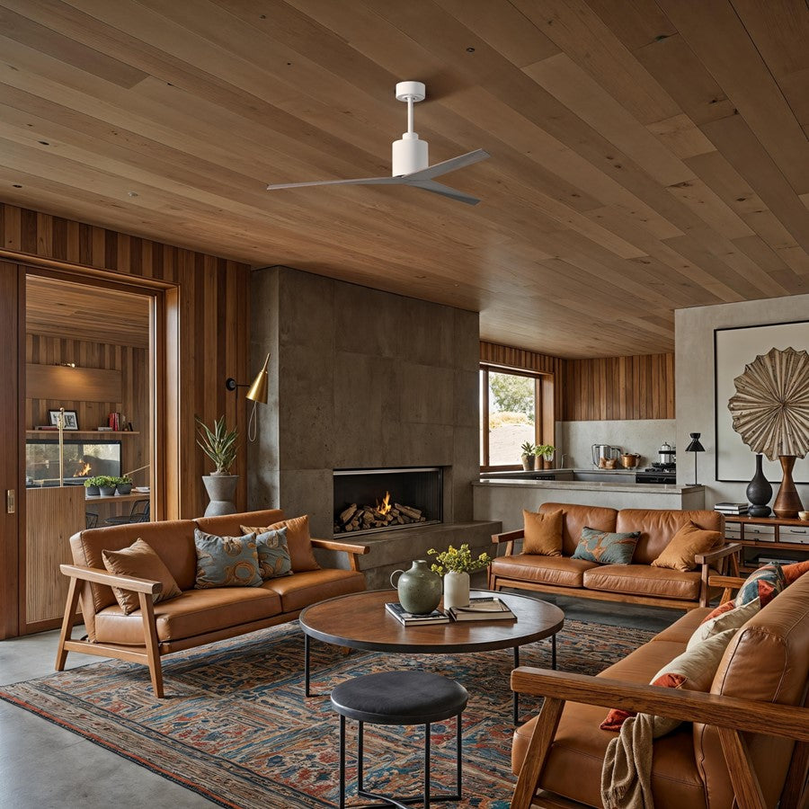 Matthews Fans Eliza 56in 3-Blade Ceiling Fan | Gloss White and Old Oak ABS Blades | Great Room & Covered Patio | 56 x 56 x 12 in | Model EK-WH-OO