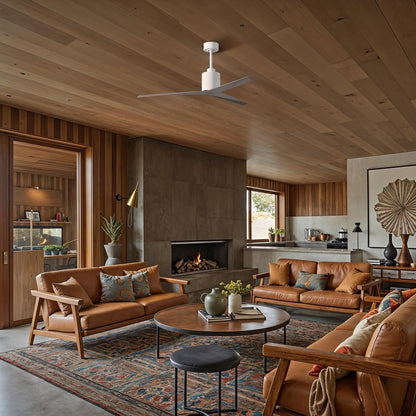 Matthews Fans Eliza 56in 3-Blade Ceiling Fan | Gloss White and Old Oak ABS Blades | Great Room & Covered Patio | 56 x 56 x 12 in | Model EK-WH-OO