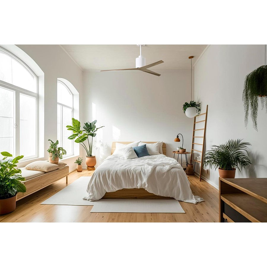 Matthews Fans Eliza 56in 3-Blade Ceiling Fan | Gloss White and Old Oak ABS Blades | Great Room & Covered Patio | 56 x 56 x 12 in | Model EK-WH-OO