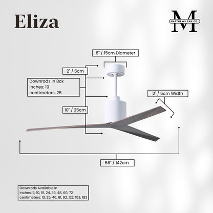 Matthews Fans Eliza 56in 3-Blade Ceiling Fan | Gloss White and Old Oak ABS Blades | Great Room & Covered Patio | 56 x 56 x 12 in | Model EK-WH-OO