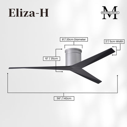 Matthews Fans Eliza-H 56in 3-Blade Flush Mount Ceiling Fan | Brushed Nickel and Matte Black ABS | Great Rooms & Covered Patios | Model EKH-BN-BK