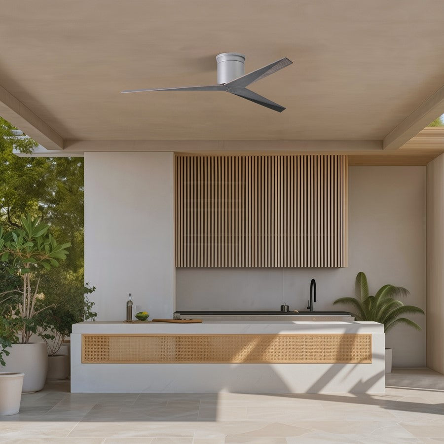 Matthews Fans Eliza-H 56in 3-Blade Flush Mount Ceiling Fan | Brushed Nickel and Old Oak ABS | Great Rooms & Covered Patios | Model EKH-BN-OO
