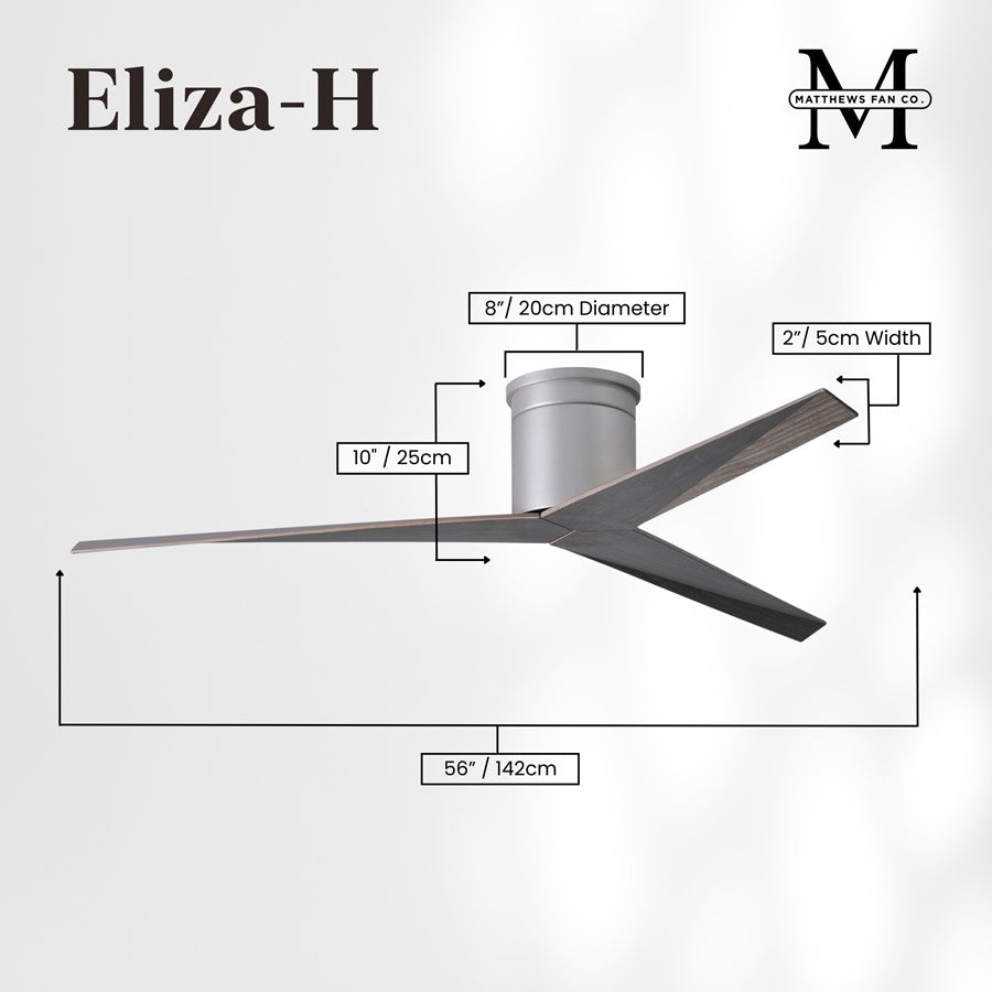 Matthews Fans Eliza-H 56in 3-Blade Flush Mount Ceiling Fan | Brushed Nickel and Old Oak ABS | Great Rooms & Covered Patios | Model EKH-BN-OO