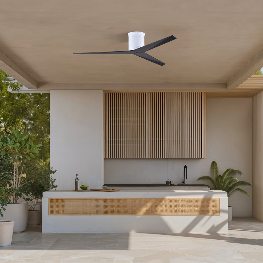 Matthews Fans Eliza-H 56in 3-Blade Flush Mount Ceiling Fan | Gloss White and Matte Black ABS | Great Rooms & Covered Patios | Model EKH-WH-BK