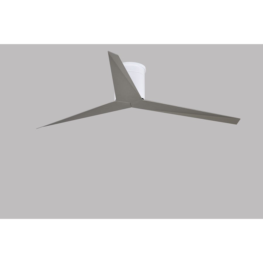 Matthews Fan Eliza-H 56in 3-Blade Flush Mount Ceiling Fan | Gloss White and Brushed Nickel Polycarbonate | Bedroom & Living Room | Model EKH-WH-BN