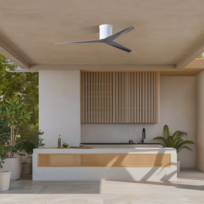 Matthews Fans Eliza-H 56in 3-Blade Flush Mount Ceiling Fan | Gloss White and Old Oak ABS | Great Rooms & Covered Patios | Model EKH-WH-OO