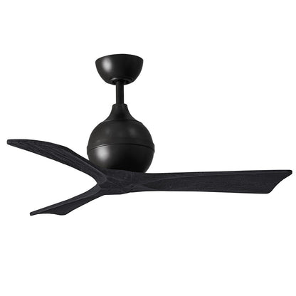 Matthews Fans Irene-3 42in 3-Blade Ceiling Fan | Matte Black Solid Wood Blades | Bedroom & Covered Patio | 42 x 42 x 12 in | Model IR3-BK-BK-42