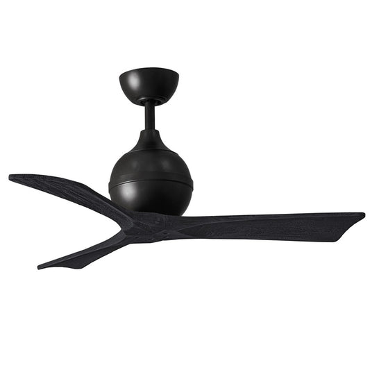 Matthews Fans Irene-3 42in 3-Blade Ceiling Fan | Matte Black Solid Wood Blades | Bedroom & Covered Patio | 42 x 42 x 12 in | Model IR3-BK-BK-42