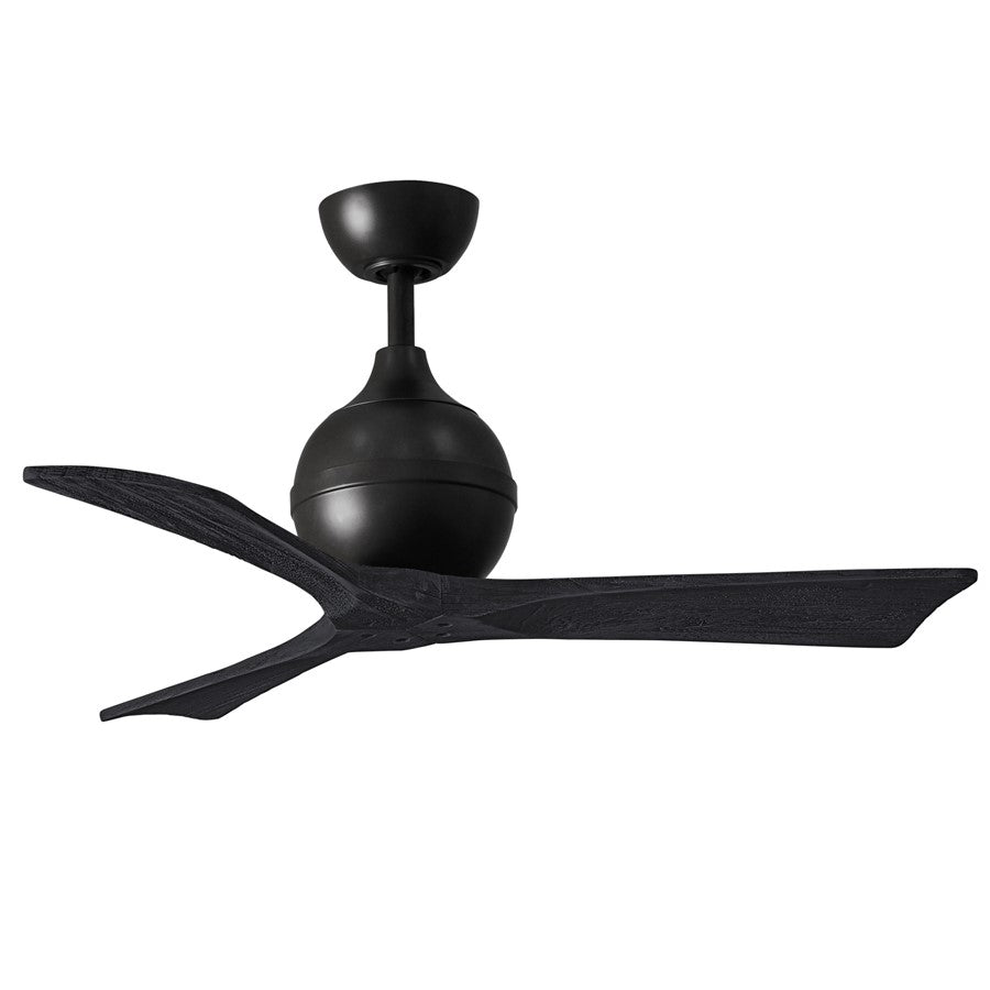 Matthews Fans Irene-3 42in 3-Blade Ceiling Fan | Matte Black Solid Wood Blades | Bedroom & Covered Patio | 42 x 42 x 12 in | Model IR3-BK-BK-42