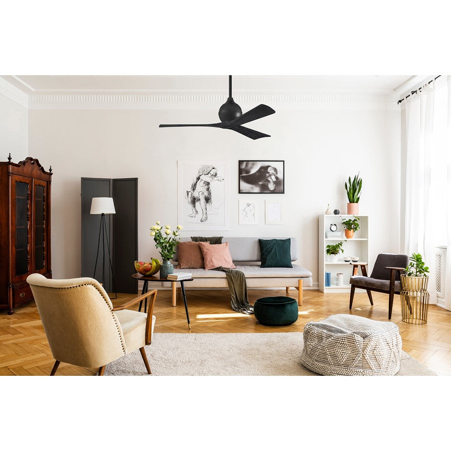 Matthews Fans Irene-3 60in 3-Blade Ceiling Fan | Matte Black Solid Wood Blades | Great Room & Basement | 60 x 60 x 12 in | Model IR3-BK-BK-60