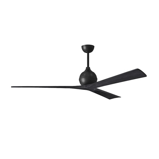 Matthews Fans Irene-3 72in 3-Blade Ceiling Fan | Matte Black Solid Wood Blades | Large Rooms & Open Spaces | 72 x 72 x 11 in | Model IR3-BK-BK-72