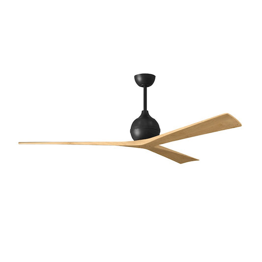 Matthews Fans Irene-3 72in 3-Blade Ceiling Fan | Contemporary Matte Black and Light Maple Solid Wood | Great Room & Covered | Model IR3-BK-LM-72
