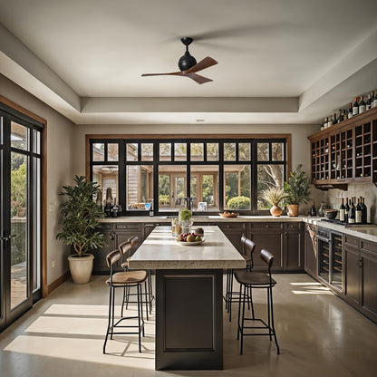 Matthews Fans Irene-3 42in 3-Blade Ceiling Fan | Matte Black and Walnut Solid Wood Blades | Covered Patio, Porch & Sunroom | Model IR3-BK-WA-42