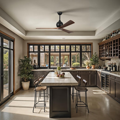 Matthews Fans Irene-3 60in 3-Blade Ceiling Fan | Contemporary Matte Black and Walnut Wood | Great Room & Covered Patio | Model IR3-BK-WA-60