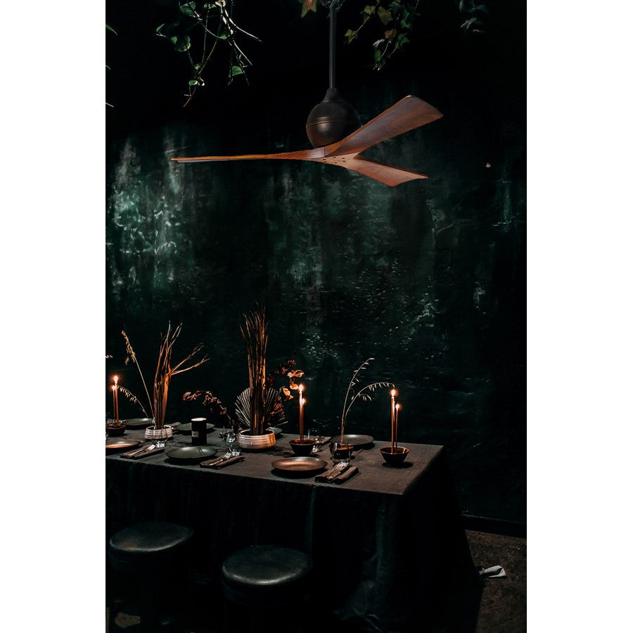 Matthews Fans Irene-3 60in 3-Blade Ceiling Fan | Contemporary Matte Black and Walnut Wood | Great Room & Covered Patio | Model IR3-BK-WA-60
