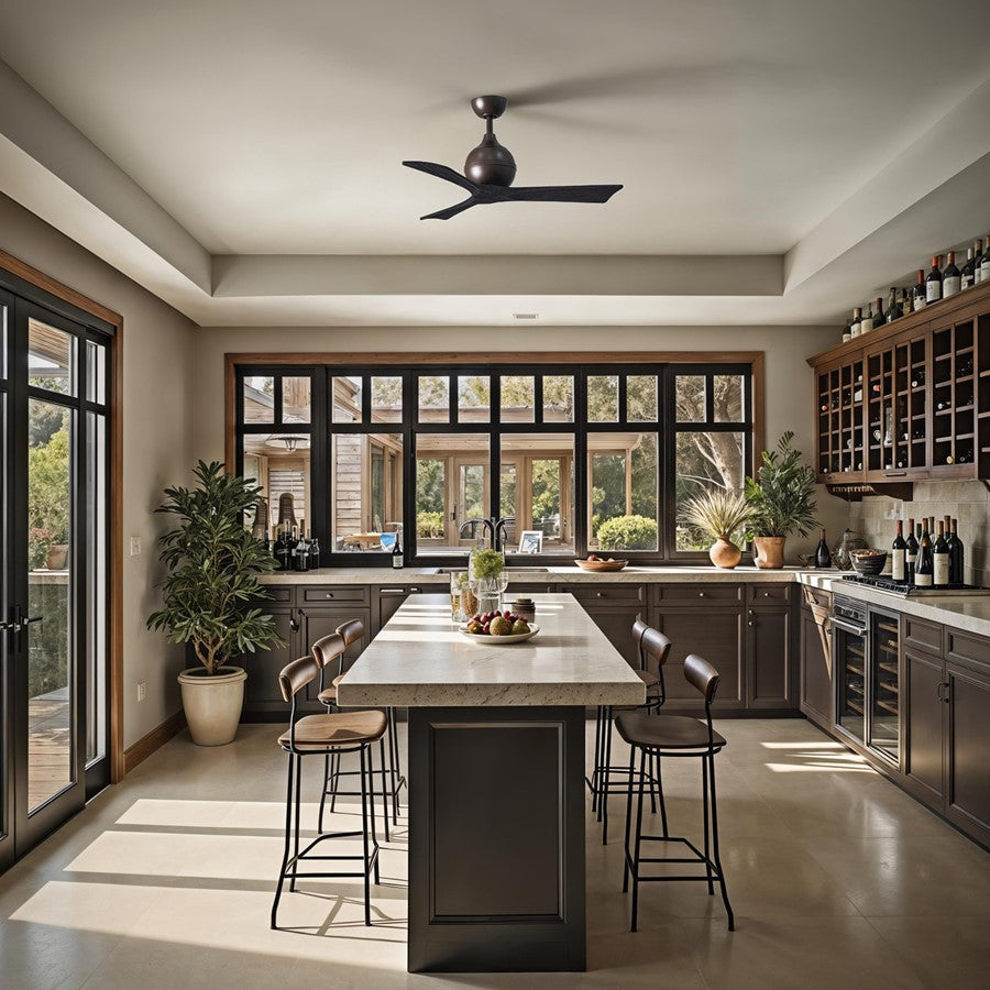 Matthews Fans Irene 3 42in 3-Blade Ceiling Fan | Textured Bronze Motor with Matte Black Solid Wood Blades | Bedroom & Kitchen | Model IR3-TB-BK-42