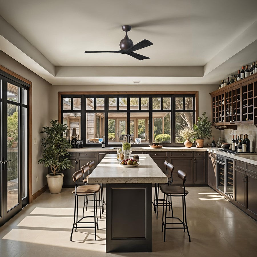 Matthews Fans Irene-3 52in 3-Blade Ceiling Fan | Textured Bronze and Matte Black Solid Wood | Bedroom & Living Room | Model IR3-TB-BK-52