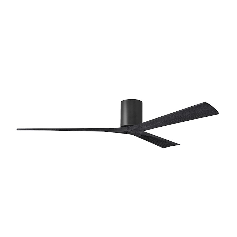 Matthews Fans Irene-3H 72in 3-Blade Flush Mount Ceiling Fan | Contemporary Matte Black and Matte Black Wood | Covered Patio | Model IR3H-BK-BK-72
