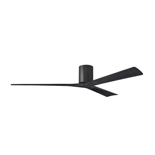 Matthews Fans Irene-3H 72in 3-Blade Flush Mount Ceiling Fan | Contemporary Matte Black and Matte Black Wood | Covered Patio | Model IR3H-BK-BK-72