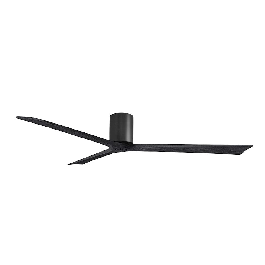 Matthews Fans Irene-3H 72in 3-Blade Flush Mount Ceiling Fan | Contemporary Matte Black and Matte Black Wood | Covered Patio | Model IR3H-BK-BK-72