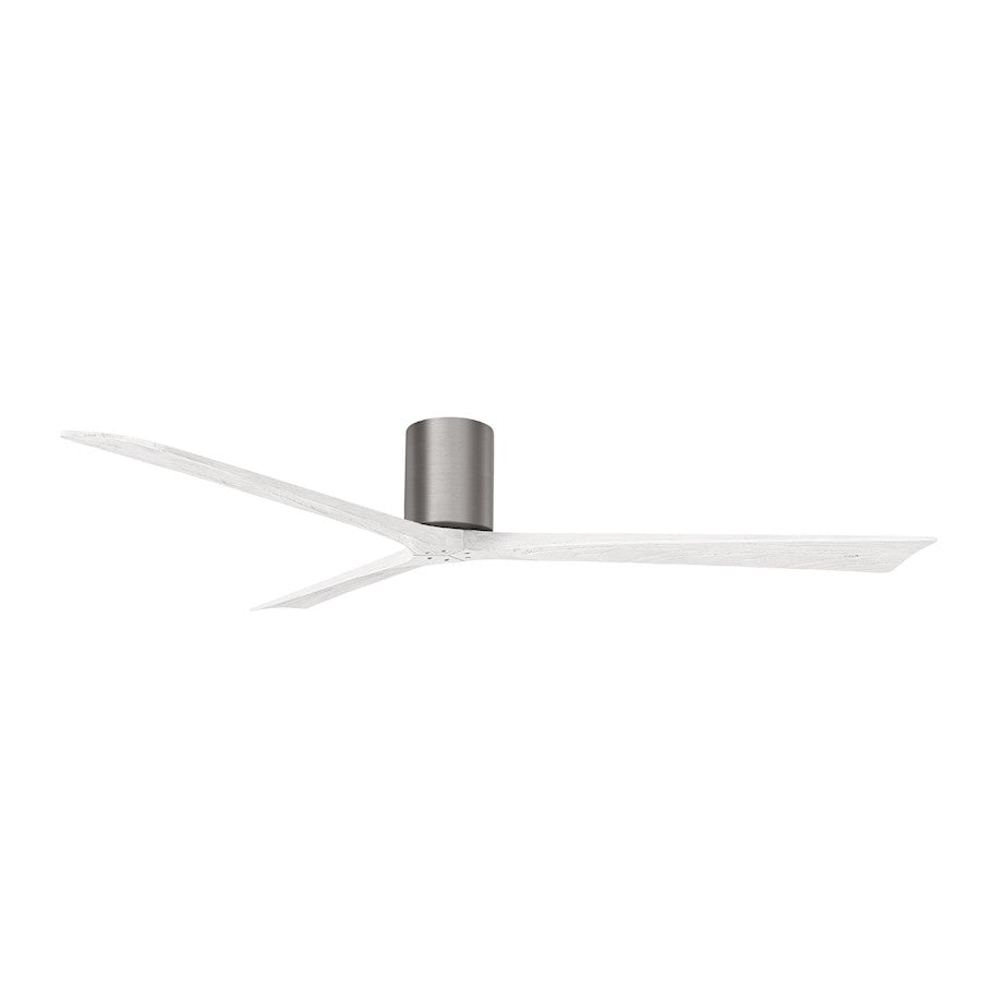 Matthews Fans Irene-3H 72in 3-Blade Flush Mount Ceiling Fan | Brushed Pewter and Matte White Solid Wood Blades | Covered | Model IR3H-BP-MWH-72