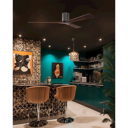 Matthews Fans Irene-3H 72in 3-Blade Flush Mount Ceiling Fan | Brushed Pewter and Walnut Solid Wood | Covered Patio & Large | Model IR3H-BP-WA-72