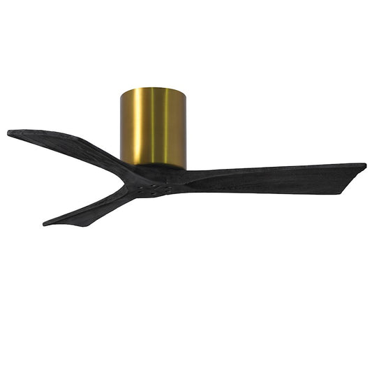 Matthews Fans Irene-3H 42in 3-Blade Flush Mount Ceiling Fan | Brushed Brass and Matte Black Solid Wood | Bedroom & Covered | Model IR3H-BRBR-BK-42