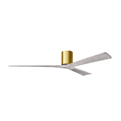 Matthews Fans Irene-3H 72in 3-Blade Flush Mount Ceiling Fan | Contemporary Brushed Brass and Barn Wood Tone | Great Room | Model IR3H-BRBR-BW-72