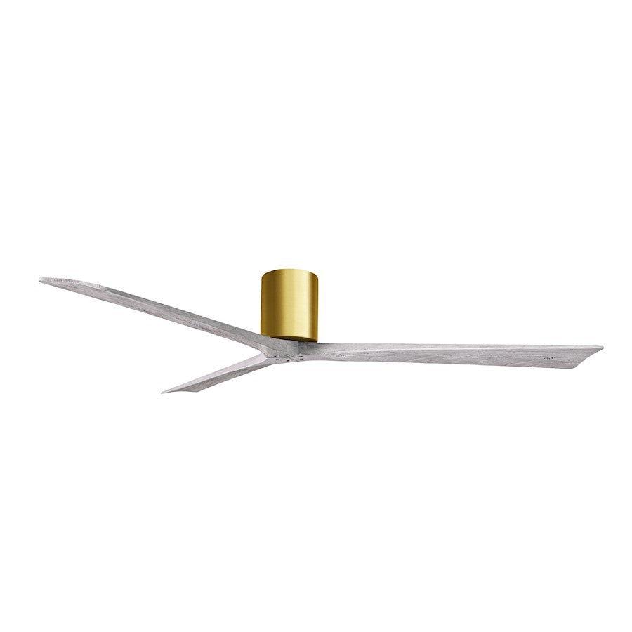 Matthews Fans Irene-3H 72in 3-Blade Flush Mount Ceiling Fan | Contemporary Brushed Brass and Barn Wood Tone | Great Room | Model IR3H-BRBR-BW-72