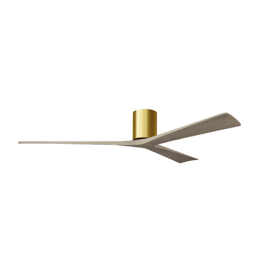 Matthews Fans Irene-3H 72in 3-Blade Flush Mount Ceiling Fan | Contemporary Brushed Brass and Gray Ash Wood | Covered Patio | Model IR3H-BRBR-GA-72