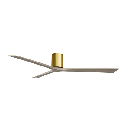 Matthews Fans Irene-3H 72in 3-Blade Flush Mount Ceiling Fan | Contemporary Brushed Brass and Gray Ash Wood | Covered Patio | Model IR3H-BRBR-GA-72