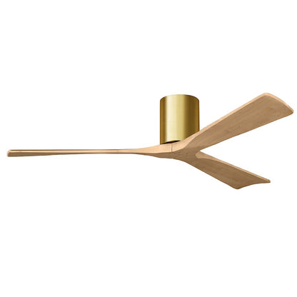 Matthews Fans Irene-3H 60in 3-Blade Flush Mount Ceiling Fan | Contemporary Brushed Brass and Light Maple Wood | Large Living | Model IR3H-BRBR-LM-60