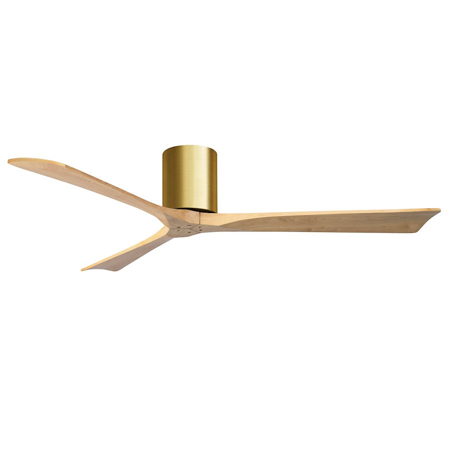 Matthews Fans Irene-3H 60in 3-Blade Flush Mount Ceiling Fan | Contemporary Brushed Brass and Light Maple Wood | Large Living | Model IR3H-BRBR-LM-60