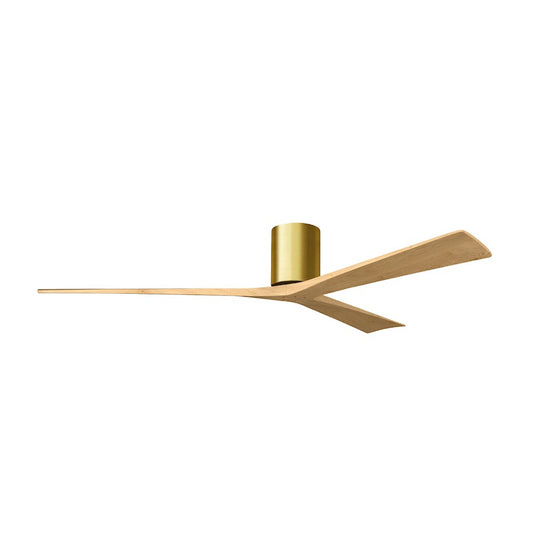 Matthews Fans Irene-3H 72in 3-Blade Flush Mount Ceiling Fan | Contemporary Brushed Brass and Light Maple Wood | Great Rooms | Model IR3H-BRBR-LM-72