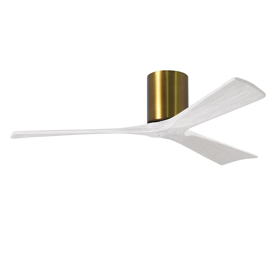 Matthews Fans Irene-3H 52in 3-Blade Flush Mount Ceiling Fan | Contemporary Brushed Brass and Matte White Wood | Bedrooms | Model IR3H-BRBR-MWH-52