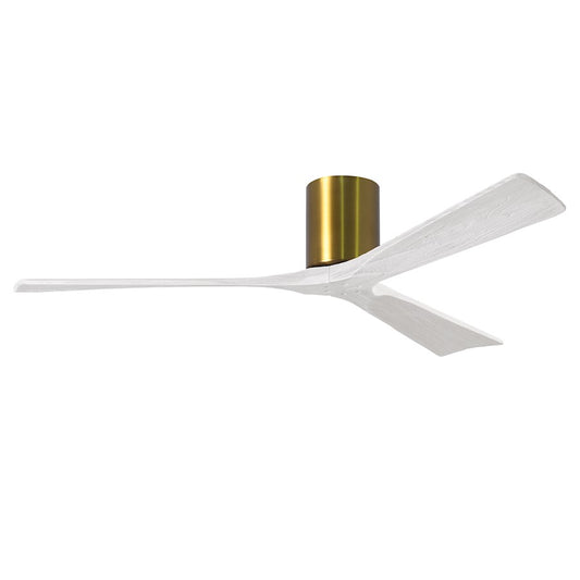 Matthews Fans Irene-3H 60in 3-Blade Flush Mount Ceiling Fan | Contemporary Brushed Brass and Matte White Wood | Large Living | Model IR3H-BRBR-MWH-60