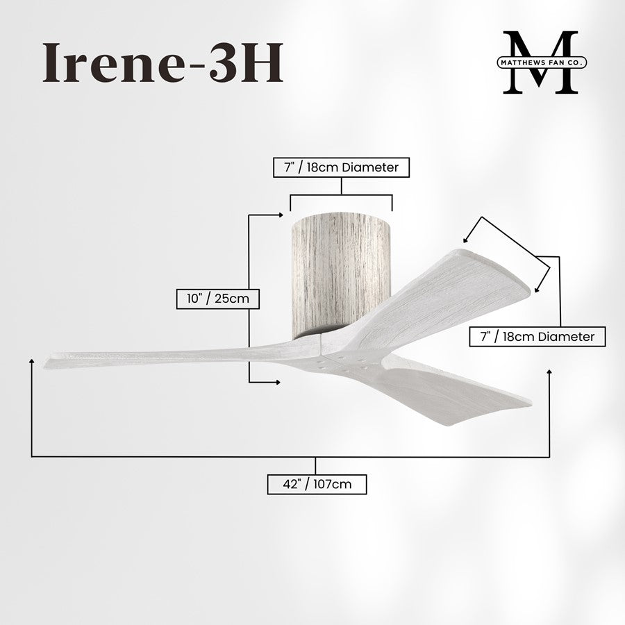 Matthews Fans Irene-3H 42in 3-Blade Flush Mount Ceiling Fan | Rustic Barn Wood and Matte White Solid Wood Blades | Bedroom | Model IR3H-BW-MWH-42