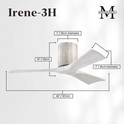 Matthews Fans Irene-3H 42in 3-Blade Flush Mount Ceiling Fan | Rustic Barn Wood and Matte White Solid Wood Blades | Bedroom | Model IR3H-BW-MWH-42